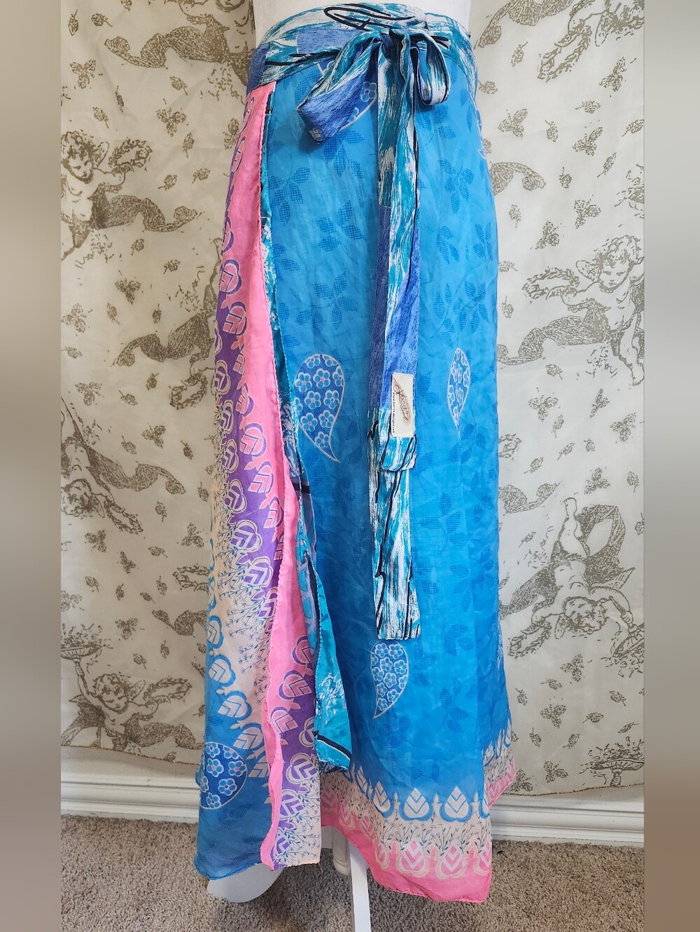 Kariza VTG summer Wrap Skirt OS Layered Silk Blend Boho Festival whimsical
